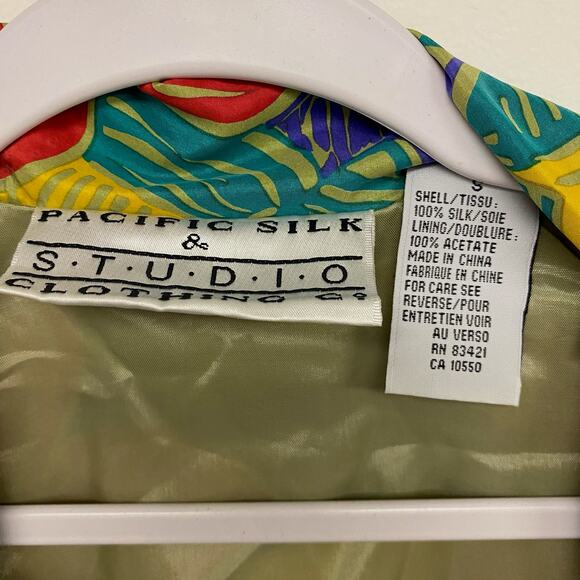 Vintage Pacific Silk Tropical Print V Neck Double Breast Crop Jacket - Picture 7 of 8